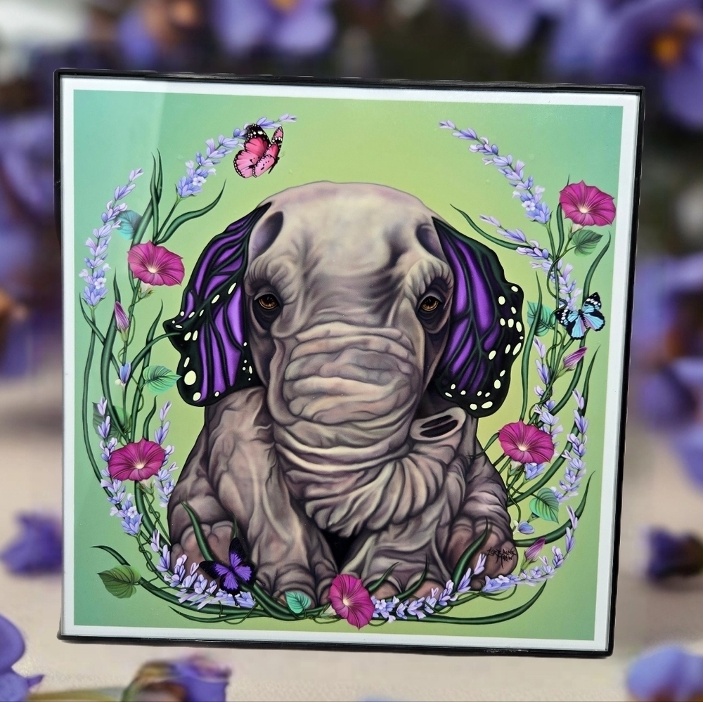 Lavender Butterphant By Lorraine Martin Giclee Print Framed Colorful Elephant